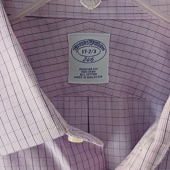 Brooks Brothers Mens Long Sleeve Shirt Mauve Blue Check Size 17 2/3  346 Regular - Picture 1 of 9